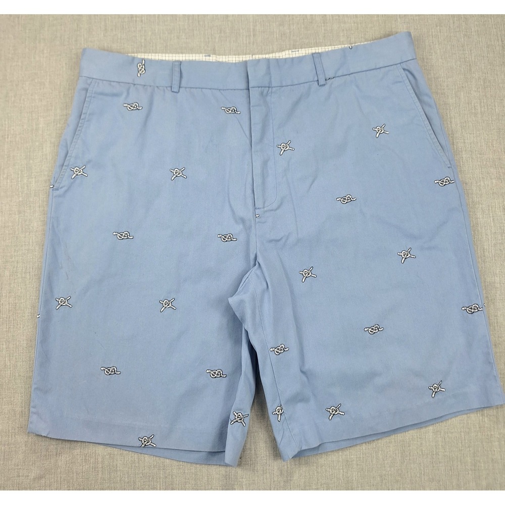 J.McLaughlin Mens 40 Blue Embroidered Nautical Knot Chino‎ Shorts Cotton Nylon